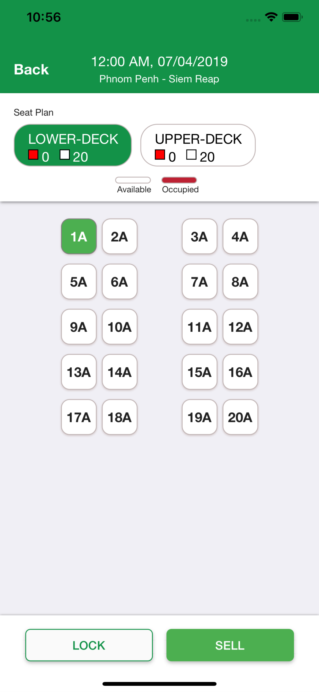 Operator app select seat